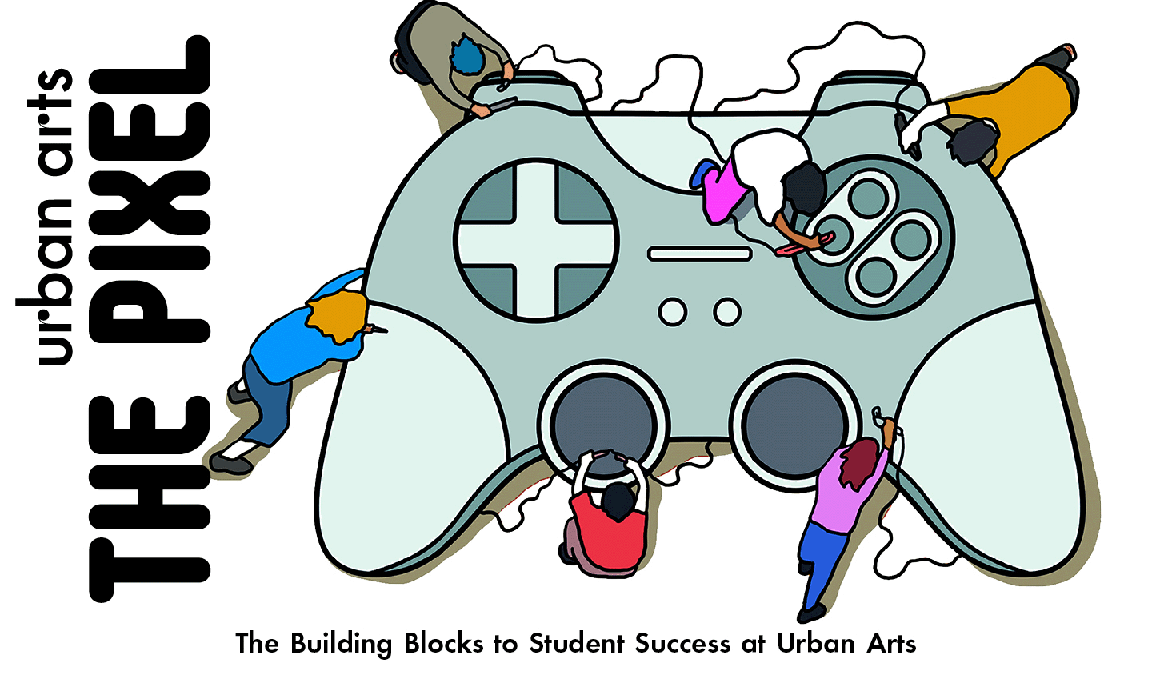 an illustration of diverse youth assembling a giant game controller